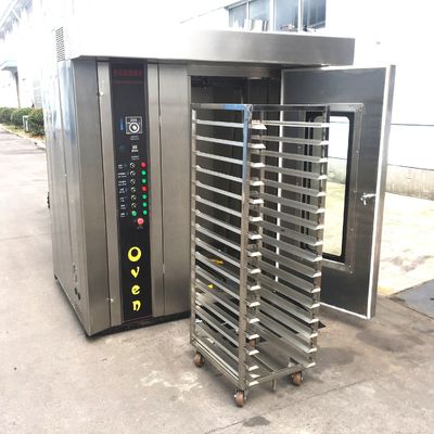 Roulement du chariot dans le sens des aiguilles d'une montre Circulation de l'air chaud 16 plateaux Four rotatif à gaz pour boulangerie
