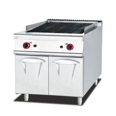 Grill à la lave en pierre à gaz commercial avec armoire et dispositif de protection contre les flammes à Sliver