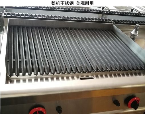 Grill à la lave en pierre à gaz commercial avec armoire et dispositif de protection contre les flammes à Sliver